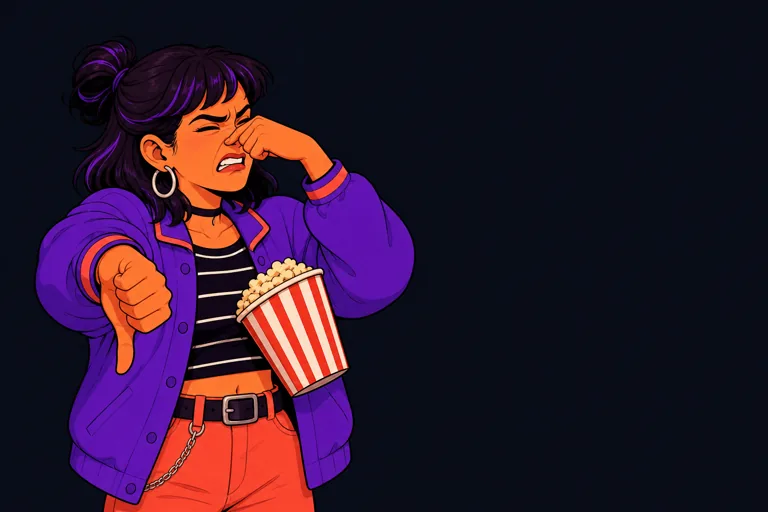 Un personaje de Cine Posta rechaza una película con pulgar abajo.